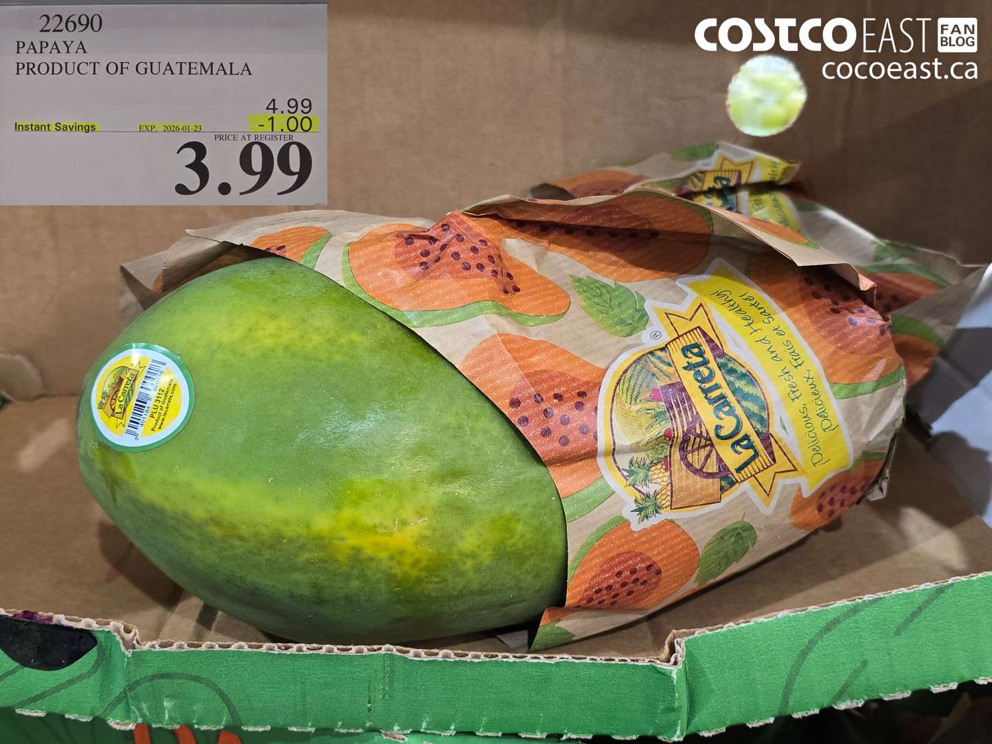 22690 PAPAYA PRODUCT OF GUATEMALA ($1.00 INSTANT SAVINGS EXPIRES ON 2026-01-23) $3.99