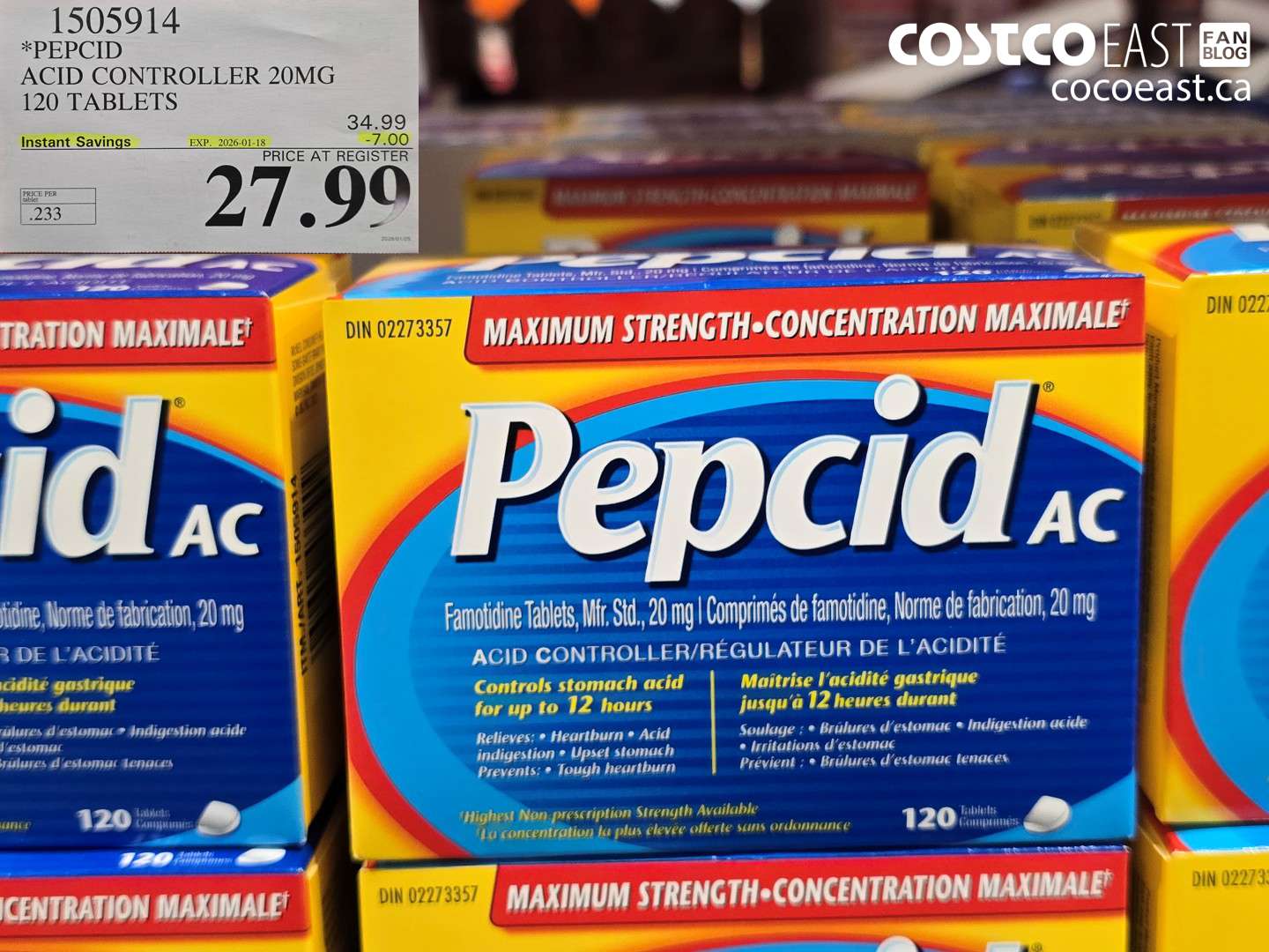 1505914 PEPCID ACID CONTROLLER 20MG 120 TABLETS ($7.00 INSTANT SAVINGS EXPIRES ON 2026-01-18) $27.99