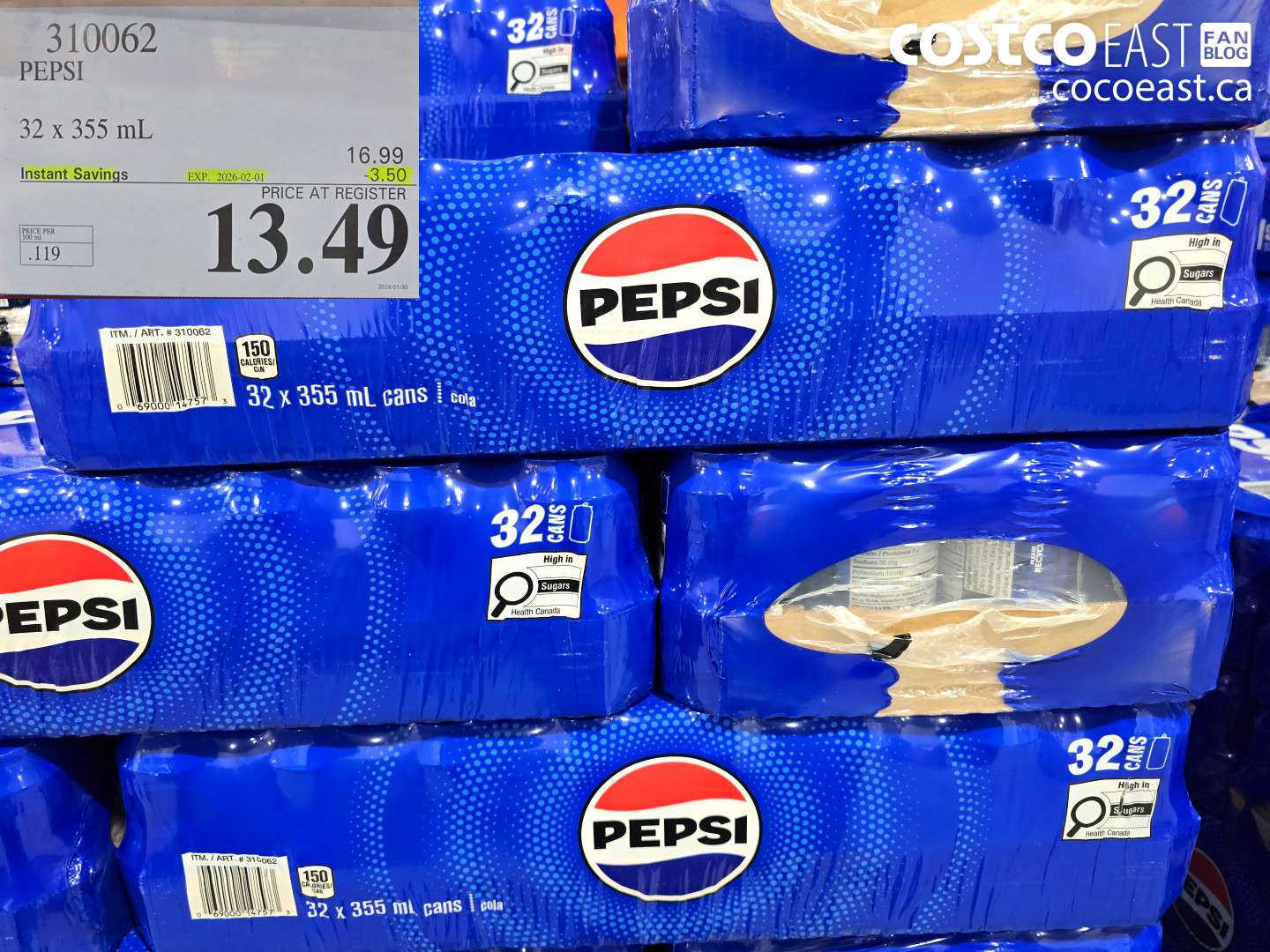 310062 PEPSI 32 X 355 ML ($3.50 INSTANT SAVINGS EXPIRES ON 2026-02-01) $13.49