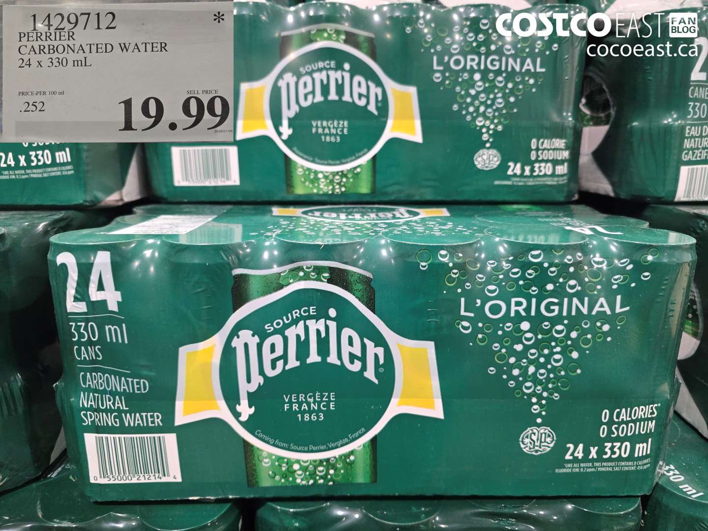 1429712 PERRIER CARBONATED WATER 24 x 330 mL $19.99