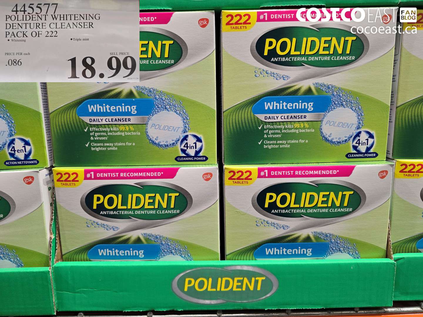 445577 POLIDENT WHITENING DENTURE CLEANSER PACK OF 222 $18.99