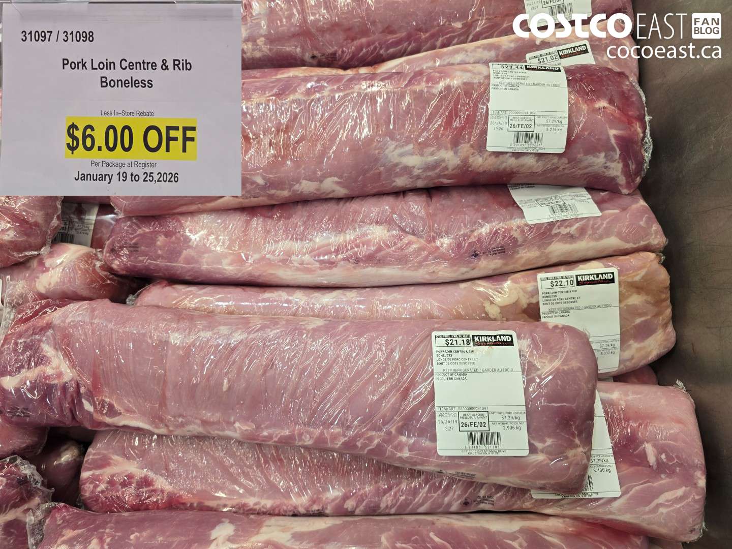 31097 PORK LOIN CENTRE & RIB BONELESS ($6.00 INSTANT SAVINGS)