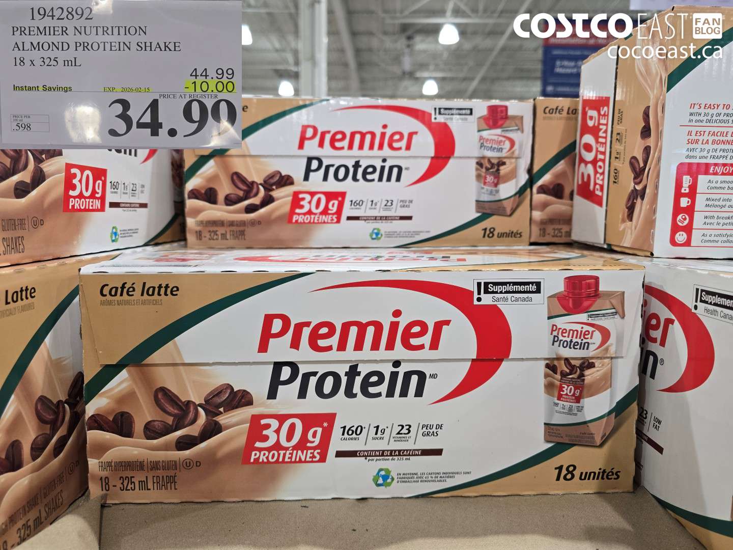 1942892 PREMIER NUTRITION ALMOND PROTEIN SHAKE 18 x 325 mL ($10.00 INSTANT SAVINGS EXPIRES ON 2026-02-15) $34.99