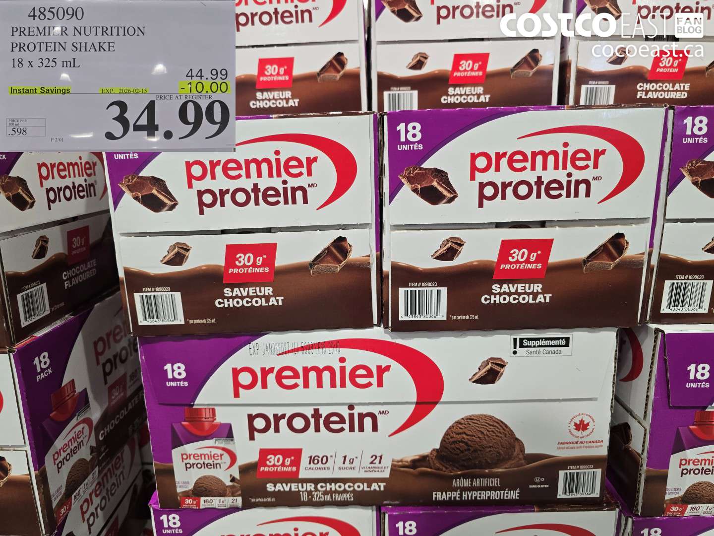 485090 PREMIER NUTRITION PROTEIN SHAKE 18 x 325 mL ($10.00 INSTANT SAVINGS EXPIRES ON 2026-02-15) $34.99
