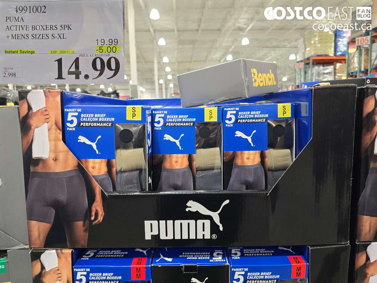 4991002 PUMA ACTIVE BOXERS 5PK +MENS SIZES S-XL ($5.00 INSTANT SAVINGS EXPIRES ON 2026-01-18) $14.99