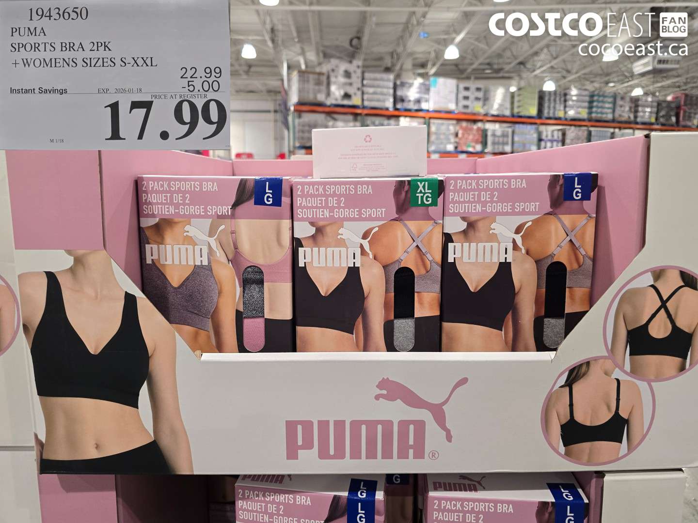 1943650 PUMA SPORTS BRA 2PK +WOMENS SIZES S-XXL ($5.00 INSTANT SAVINGS EXPIRES ON 2026-01-18) $17.99