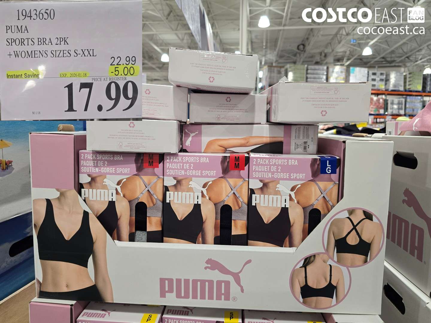 1943650 PUMA SPORTS BRA 2PK +WOMENS SIZES S-XXL ($5.00 INSTANT SAVINGS EXPIRES ON 2026-01-18) $17.99