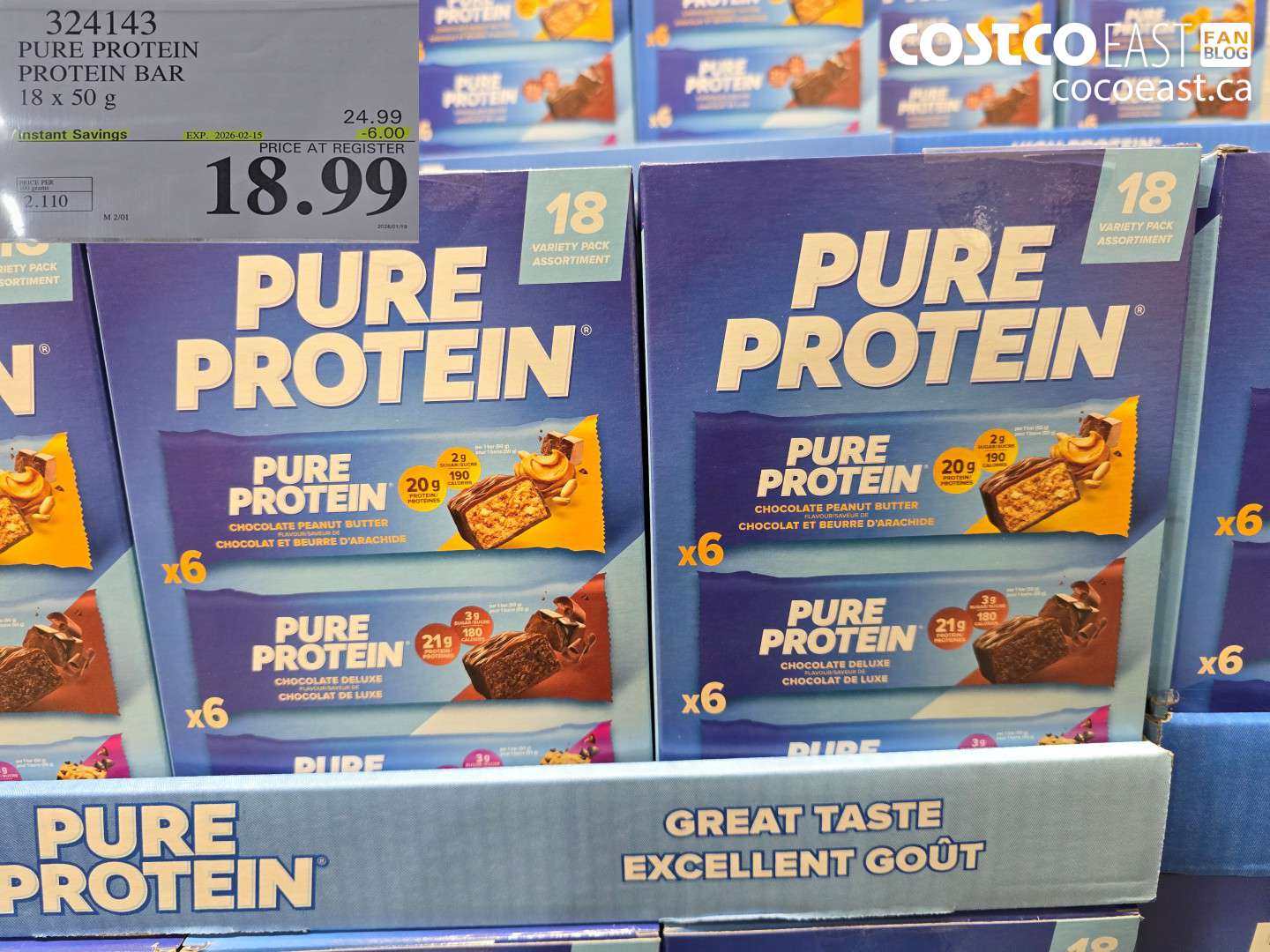 324143 PURE PROTEIN PROTEIN BAR 18 x 50G ($6.00 INSTANT SAVINGS EXPIRES ON 2026-02-15) $18.99