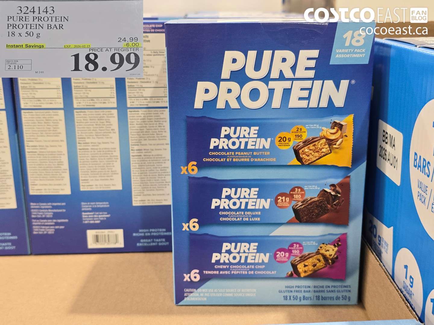 324143 PURE PROTEIN PROTEIN BAR 18 x 50G ($6.00 INSTANT SAVINGS EXPIRES ON 2026-02-15) $18.99