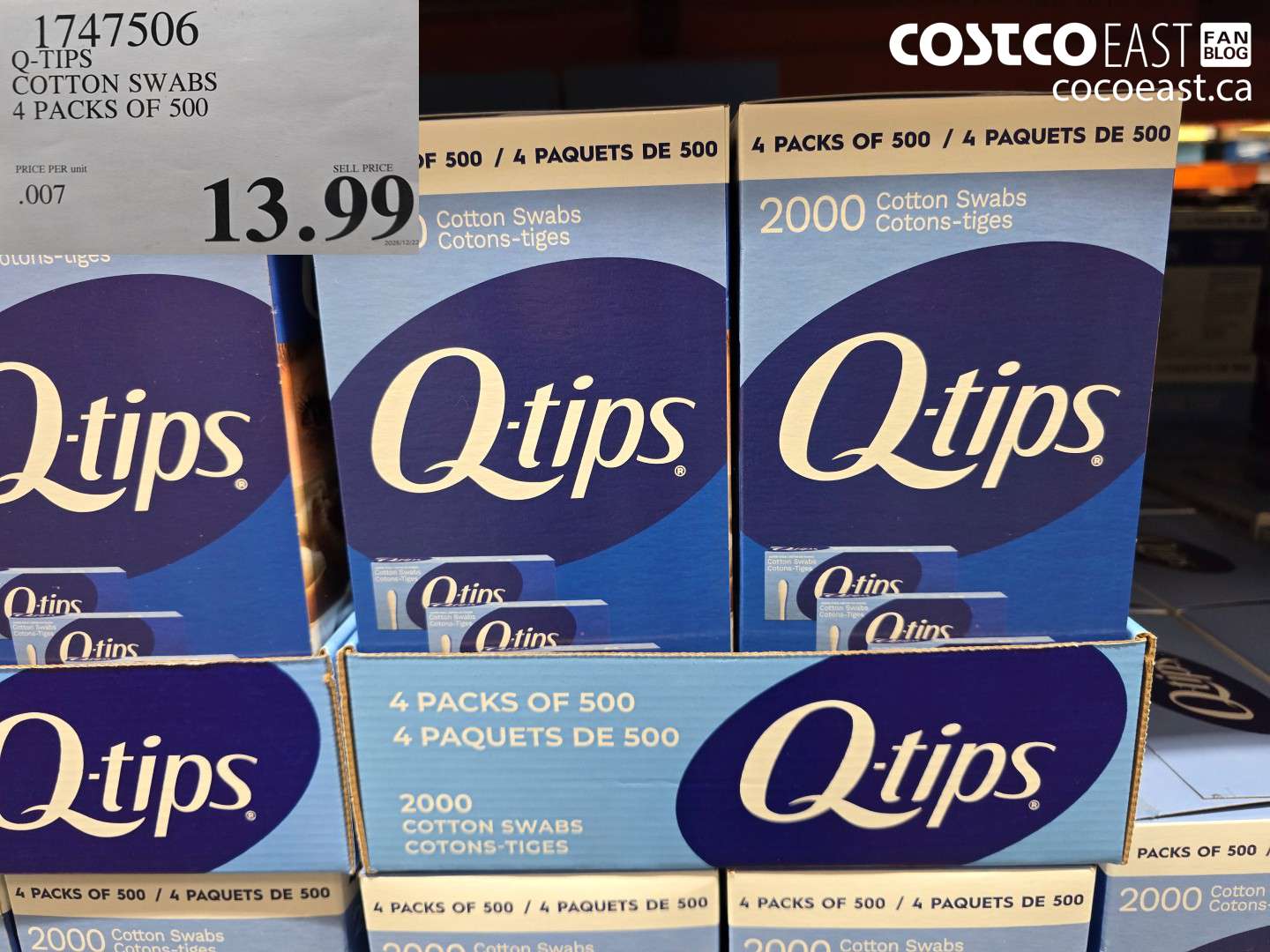 1747506 Q-TIPS COTTON SWABS 4 PACKS OF 500 $13.99