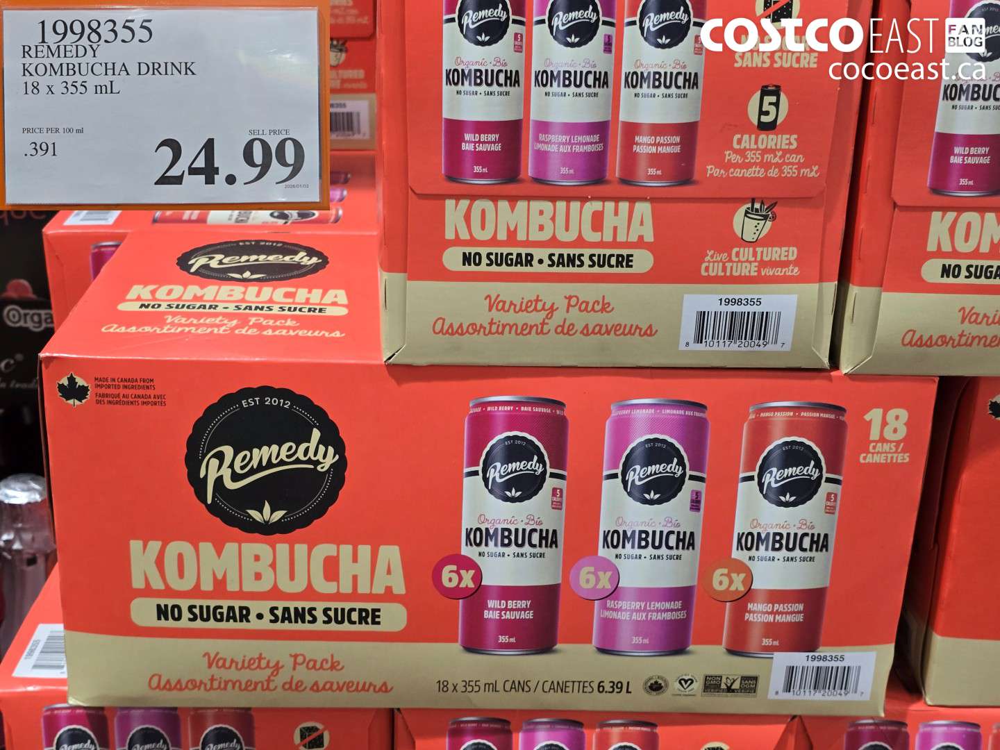 1998355 REMEDY KOMBUCHA DRINK 18 x 355 mL $24.99