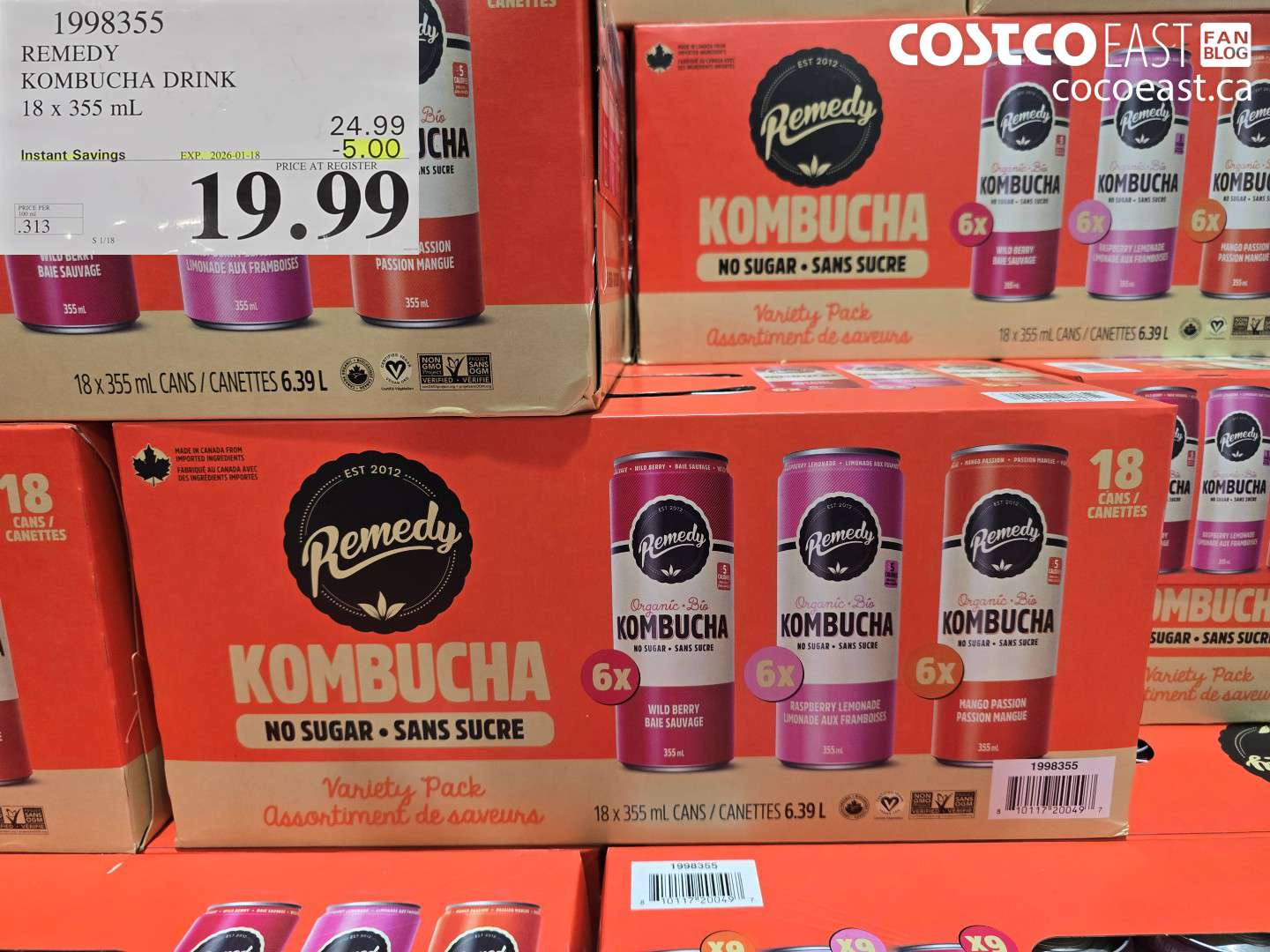 1998355 REMEDY KOMBUCHA DRINK 18 x 355 mL 2026-0-18 ($5.00 INSTANT SAVINGS) $19.99