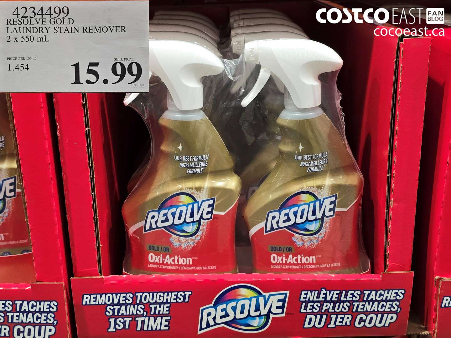 4234499 RESOLVE GOLD LAUNDRY STAIN REMOVER 2 x 550 mL $15.99