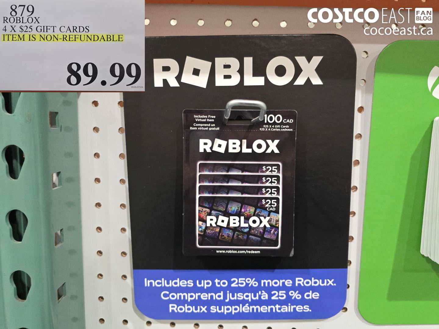 879 ROBLOX 4 X $25 GIFT CARD ITEM IS NON-REFUNDABLE $89.99