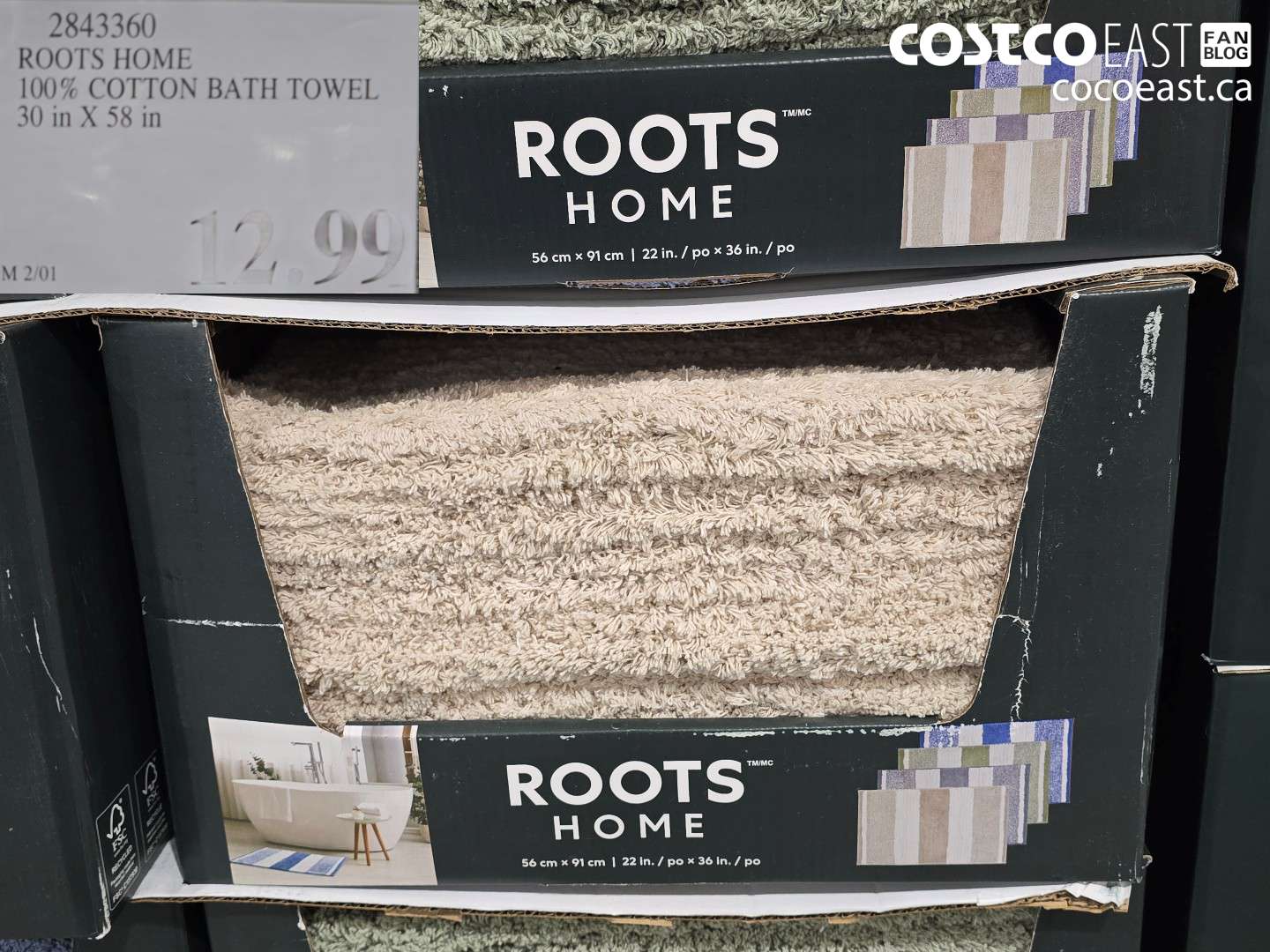 2843360 ROOTS HOME 100% COTTON BATH TOWEL 30 IN X 58 IN $12.99