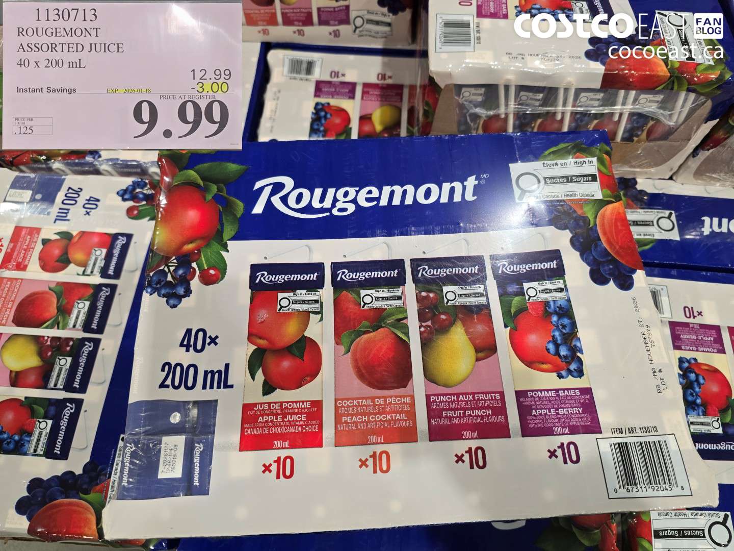 1130713 ROUGEMONT ASSORTED JUICE 40 X 200 ML ($3.00 INSTANT SAVINGS EXPIRES ON 2026-01-18) $9.99