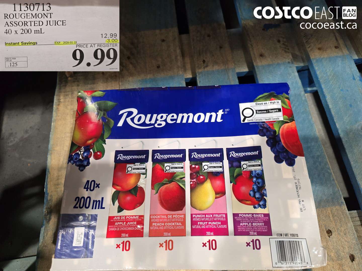 1130713 ROUGEMONT ASSORTED JUICE 40 X 200 ML ($3.00 INSTANT SAVINGS EXPIRES ON 2026-01-18) $9.99