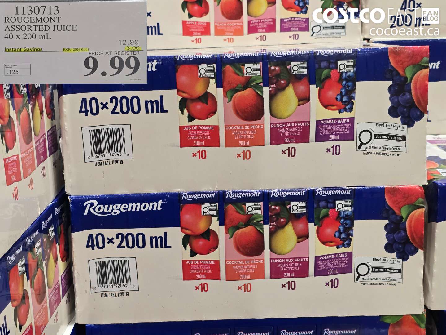 1130713 ROUGEMONT ASSORTED JUICE 40 X 200 ML ($3.00 INSTANT SAVINGS EXPIRES ON 2026-01-18) $9.99