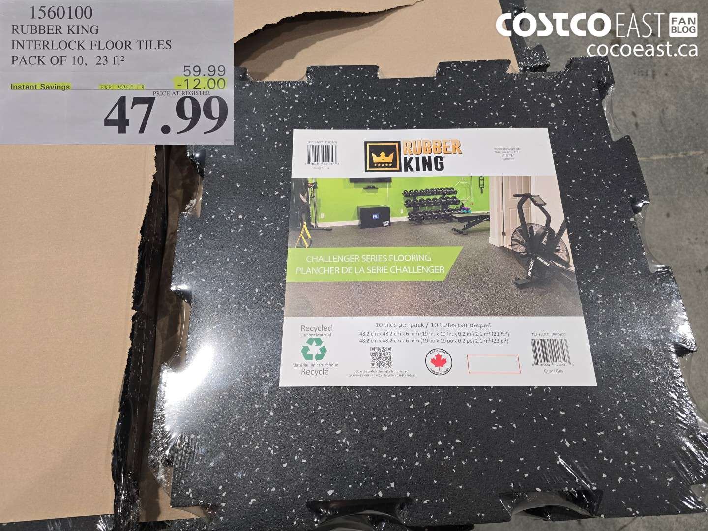 1560100 RUBBER KING INTERLOCK FLOOR TILES PACK OF 10, 23 ft2 ($12.00 INSTANT SAVINGS EXPIRES ON 2026-01-18) $47.99