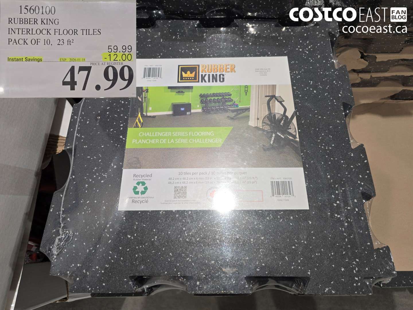 1560100 RUBBER KING INTERLOCK FLOOR TILES PACK OF 10, 23 ft2 ($12.00 INSTANT SAVINGS EXPIRES ON 2026-01-18) $47.99