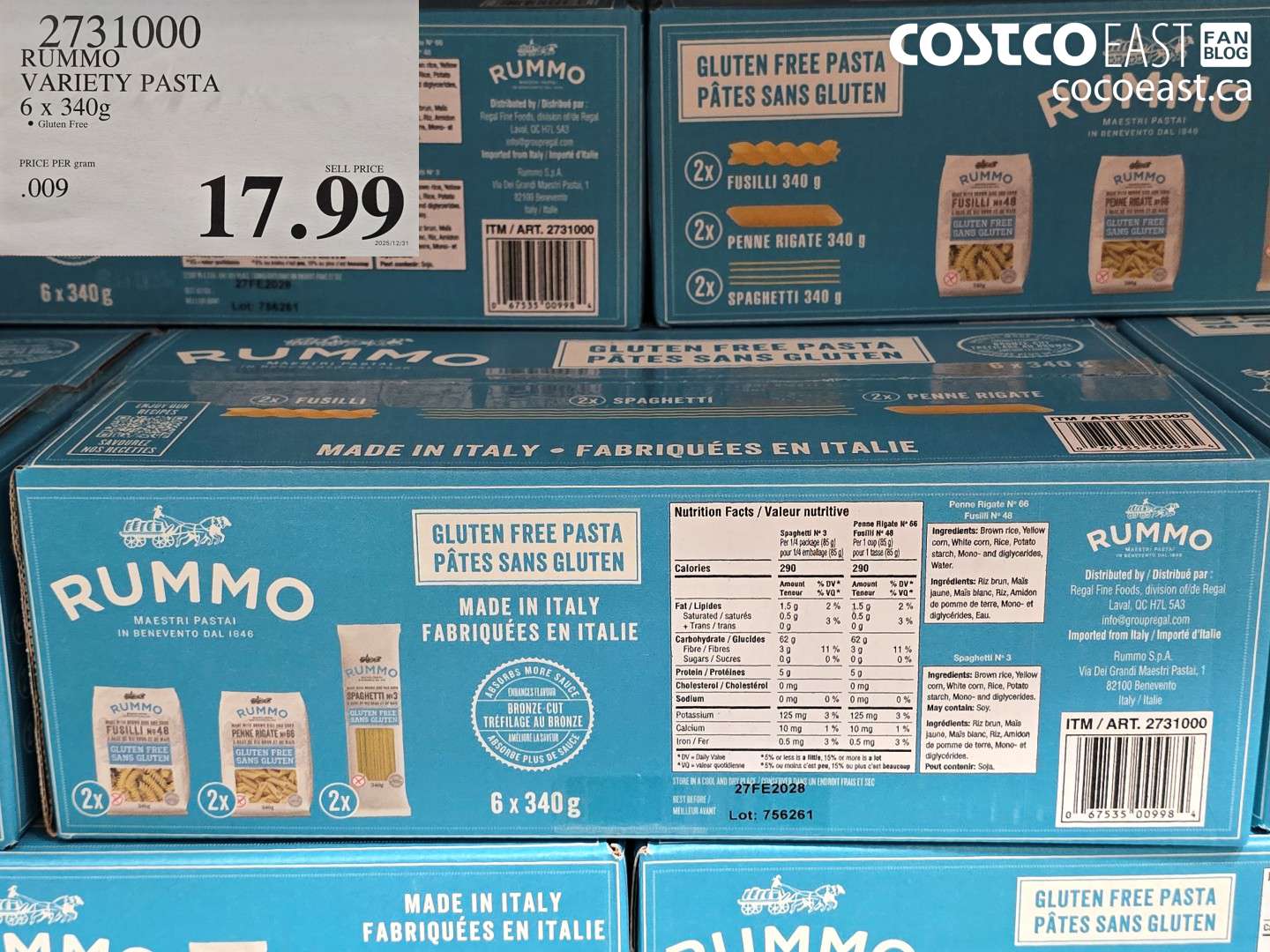 2731000 RUMMO VARIETY PASTA 6 X 340 G $17.99