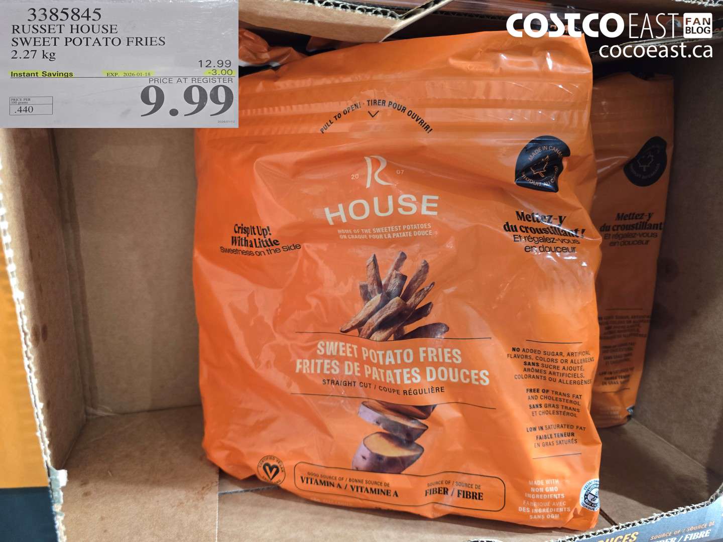 3385845 RUSSET HOUSE SWEET POTATO FRIES 2.27 KG ($3.00 INSTANT SAVINGS EXPIRES ON 2026-01-18) $9.99