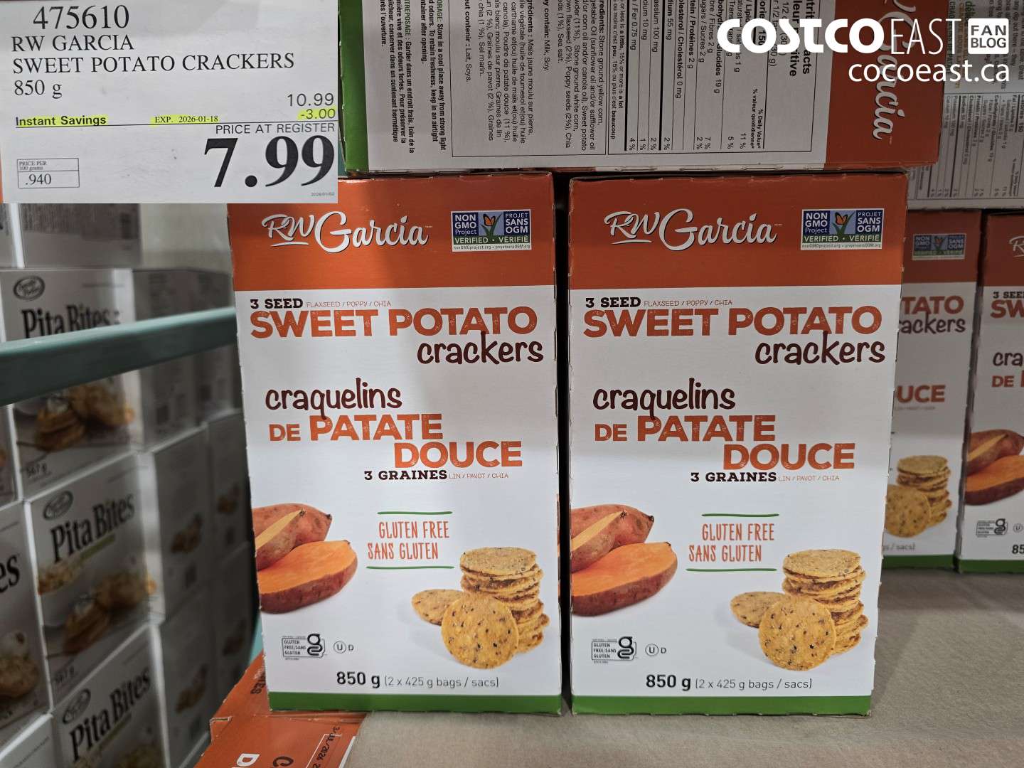 475610 RW GARCIA SWEET POTATO CRACKERS 850 G ($3.00 INSTANT SAVINGS EXPIRES ON 2026-01-18) $7.99