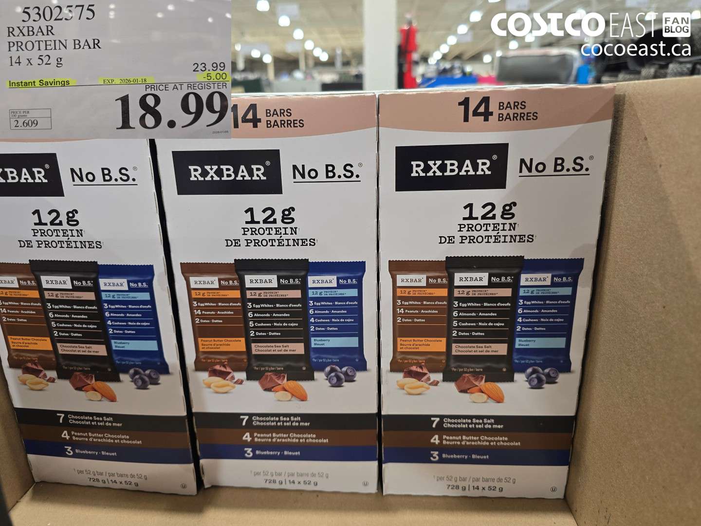 5302575 RXBAR PROTEIN BAR 14 x 52 G ($5.00 INSTANT SAVINGS EXPIRES ON 2026-01-18) $18.99