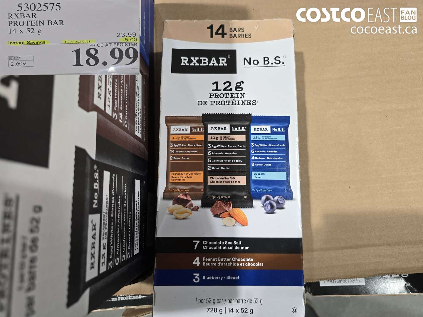 5302575 RXBAR PROTEIN BAR 14 x 52 G ($5.00 INSTANT SAVINGS EXPIRES ON 2026-01-18) $18.99
