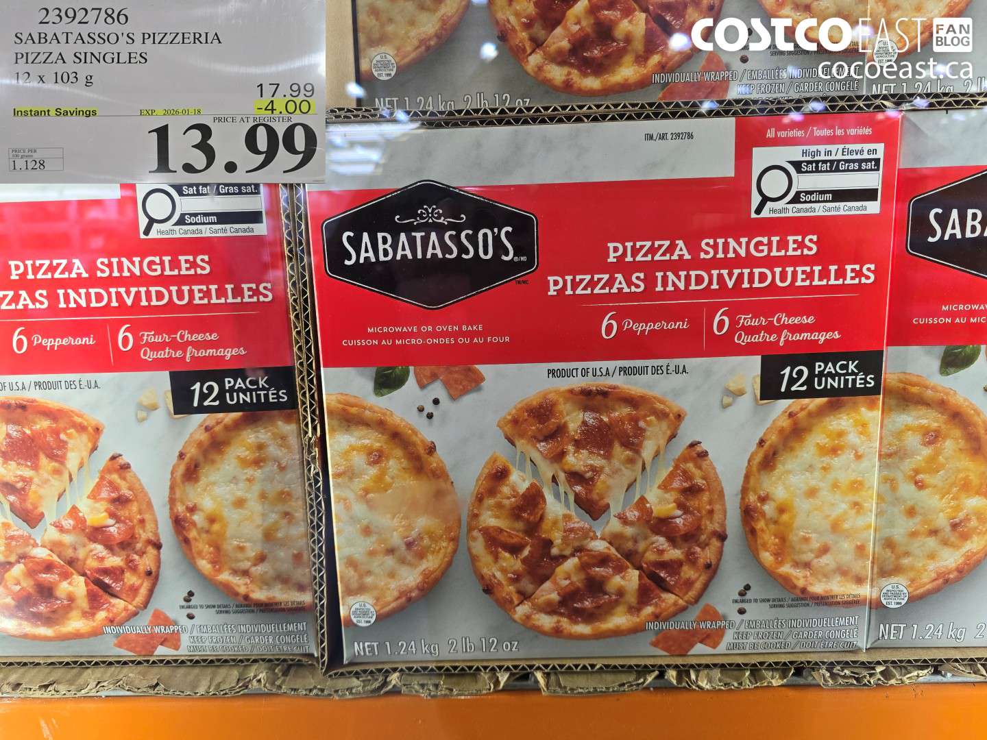 2392786 SABATASSO'S PIZZERIA PIZZA SINGLES 12x103 G ($4.00 INSTANT SAVINGS EXPIRES ON 2026-01-18) $13.99
