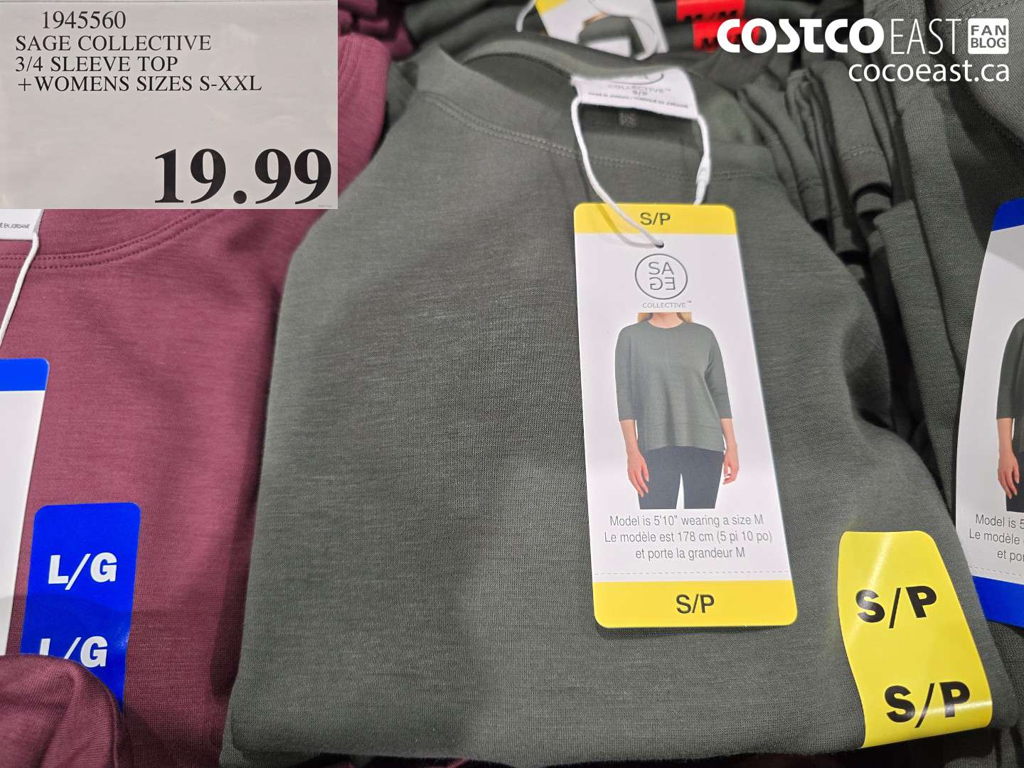 1945560 SAGE COLLECTIVE 3/4 SLEEVE TOP +WOMENS SIZES S-XXL $19.99