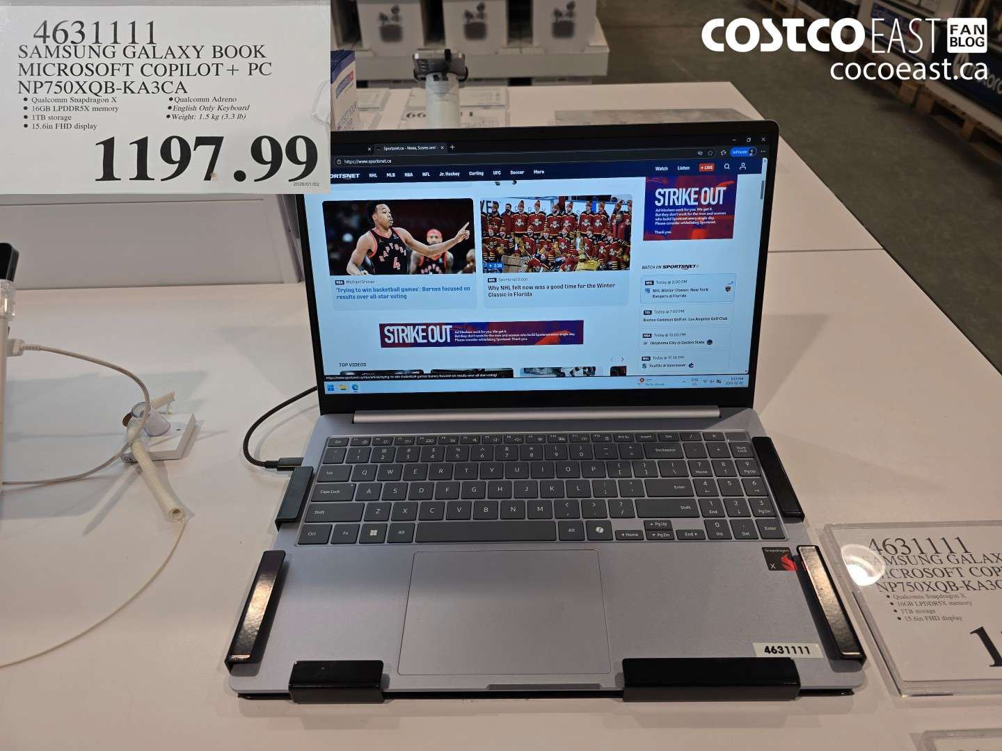 4631111 SAMSUNG GALAXY BOOK MICROSOFT COPILOT+ PC NP750XQB-KA3CA $1197.99