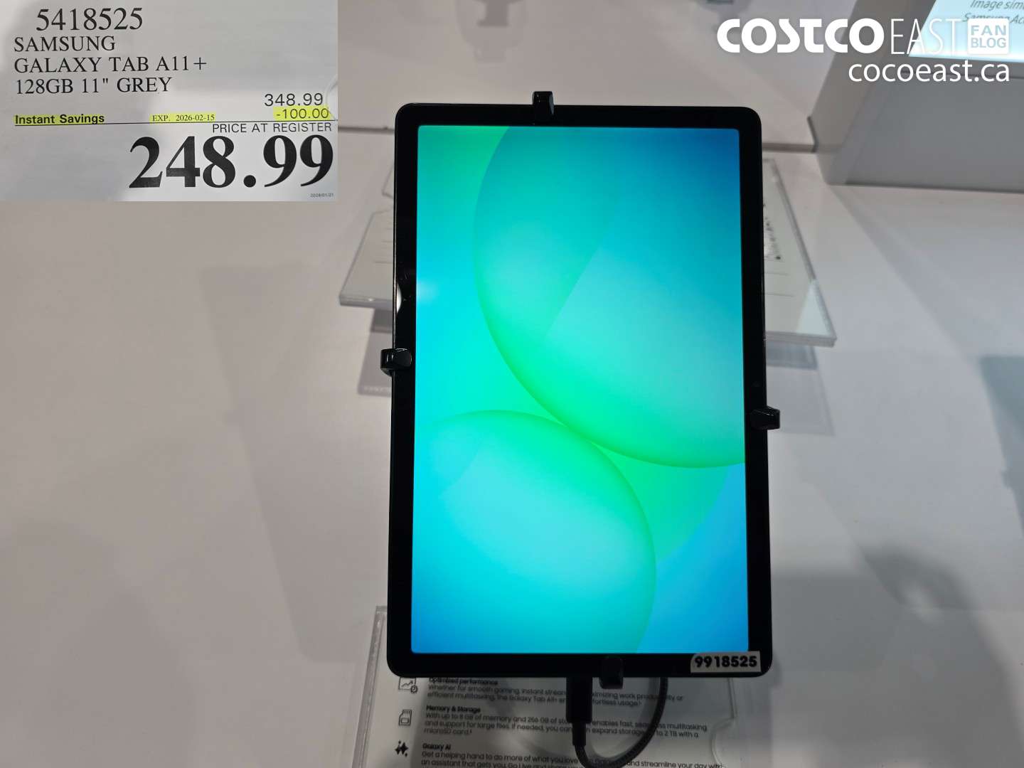 5418525 SAMSUNG GALAXY TAB A11+ 128GB 11 GREY ($100.00 INSTANT SAVINGS EXPIRES ON 2026-02-15) $248.99