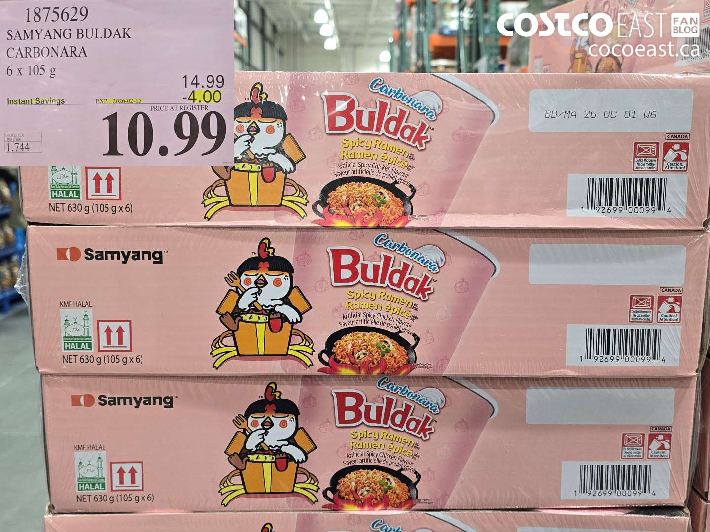 1875629 SAMYANG BULDAK CARBONARA 6 x 105 G ($4.00 INSTANT SAVINGS EXPIRES ON 2026-02-15) $10.99