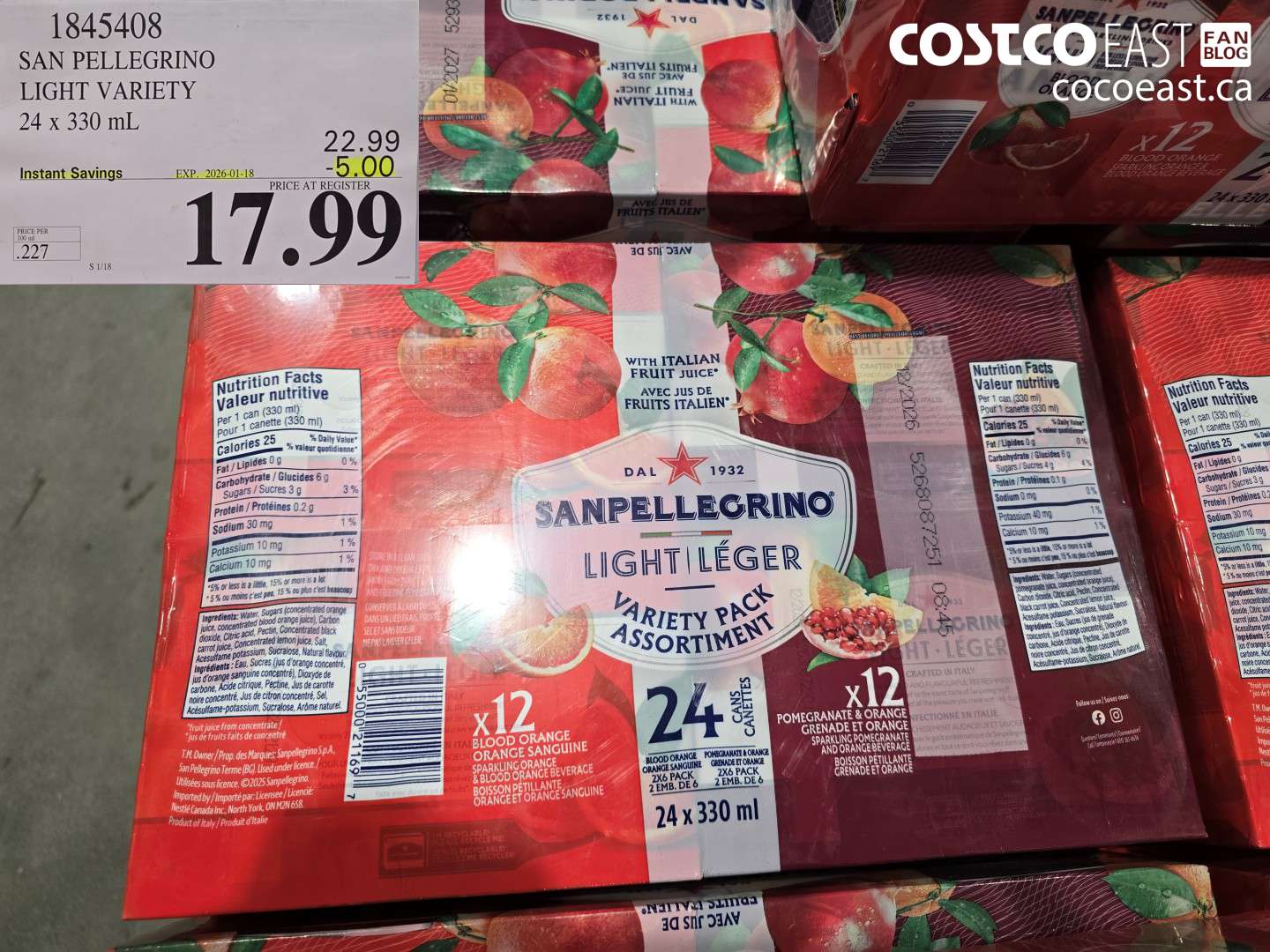1845408 SAN PELLEGRINO LIGHT VARIETY 24 x 330 mL ($5.00 INSTANT SAVINGS EXPIRES ON 2026-01-18) $17.99