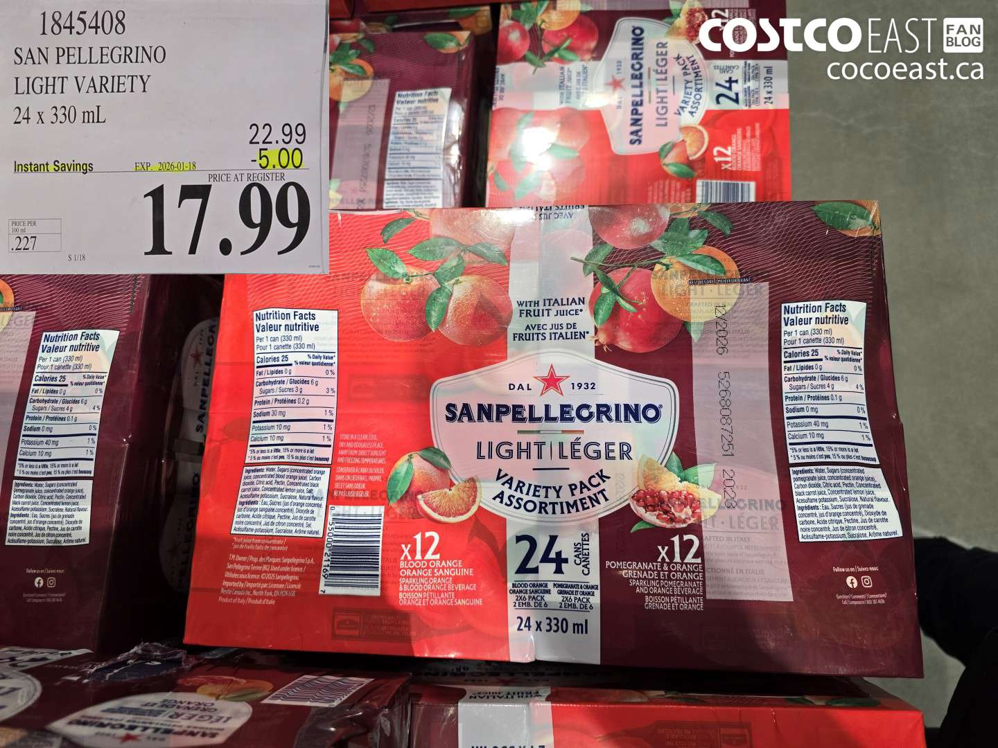 1845408 SAN PELLEGRINO LIGHT VARIETY 24 x 330 mL ($5.00 INSTANT SAVINGS EXPIRES ON 2026-01-18) $17.99