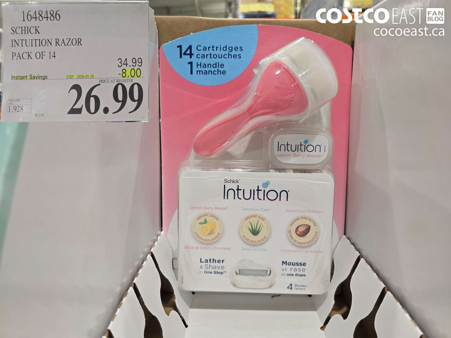1648486 SCHICK INTUITION RAZOR PACK OF 14 ($8.00 INSTANT SAVINGS EXPIRES ON 2026-01-18) $26.99