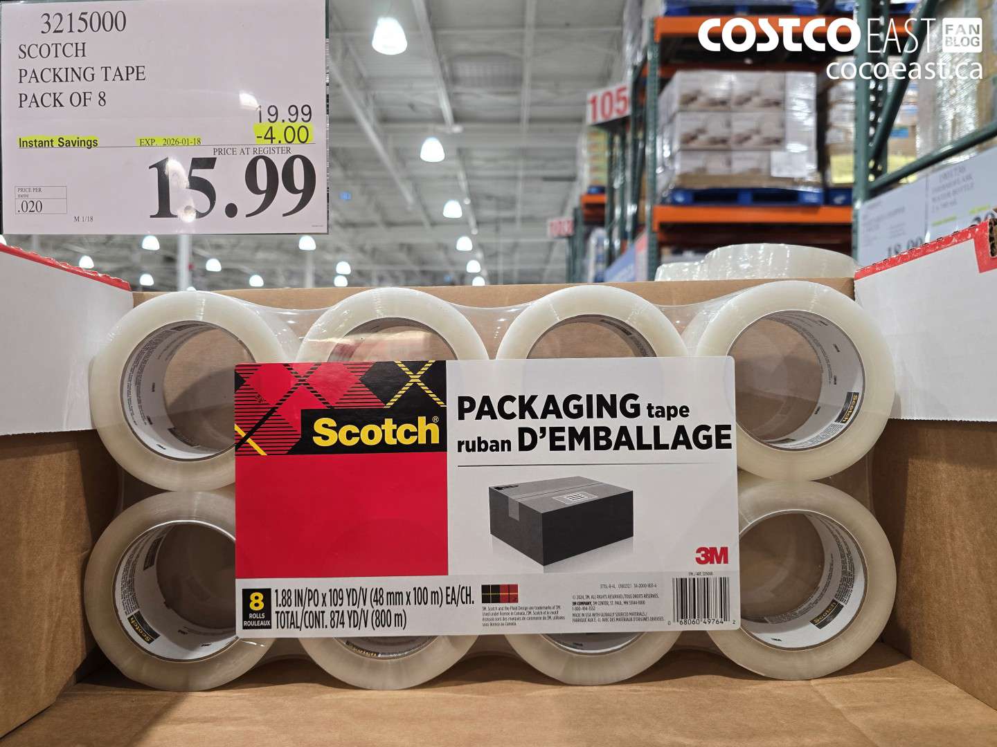 3215000 SCOTCH PACKING TAPE PACK OF 8 ($4.00 INSTANT SAVINGS EXPIRES ON 2026-01-18) $15.99