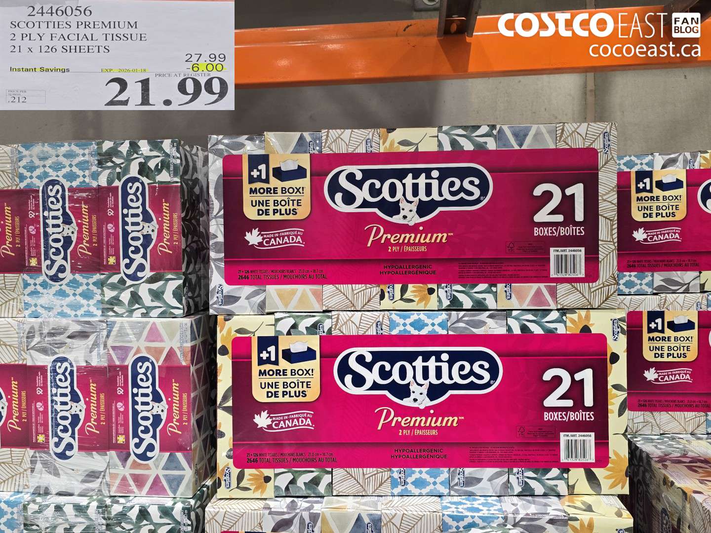 2446056 SCOTTIES PREMIUM 2 PLY FACIAL TISSUE 21 X 126 SHEETS ($6.00 INSTANT SAVINGS EXPIRES ON 2026-01-18) $21.99