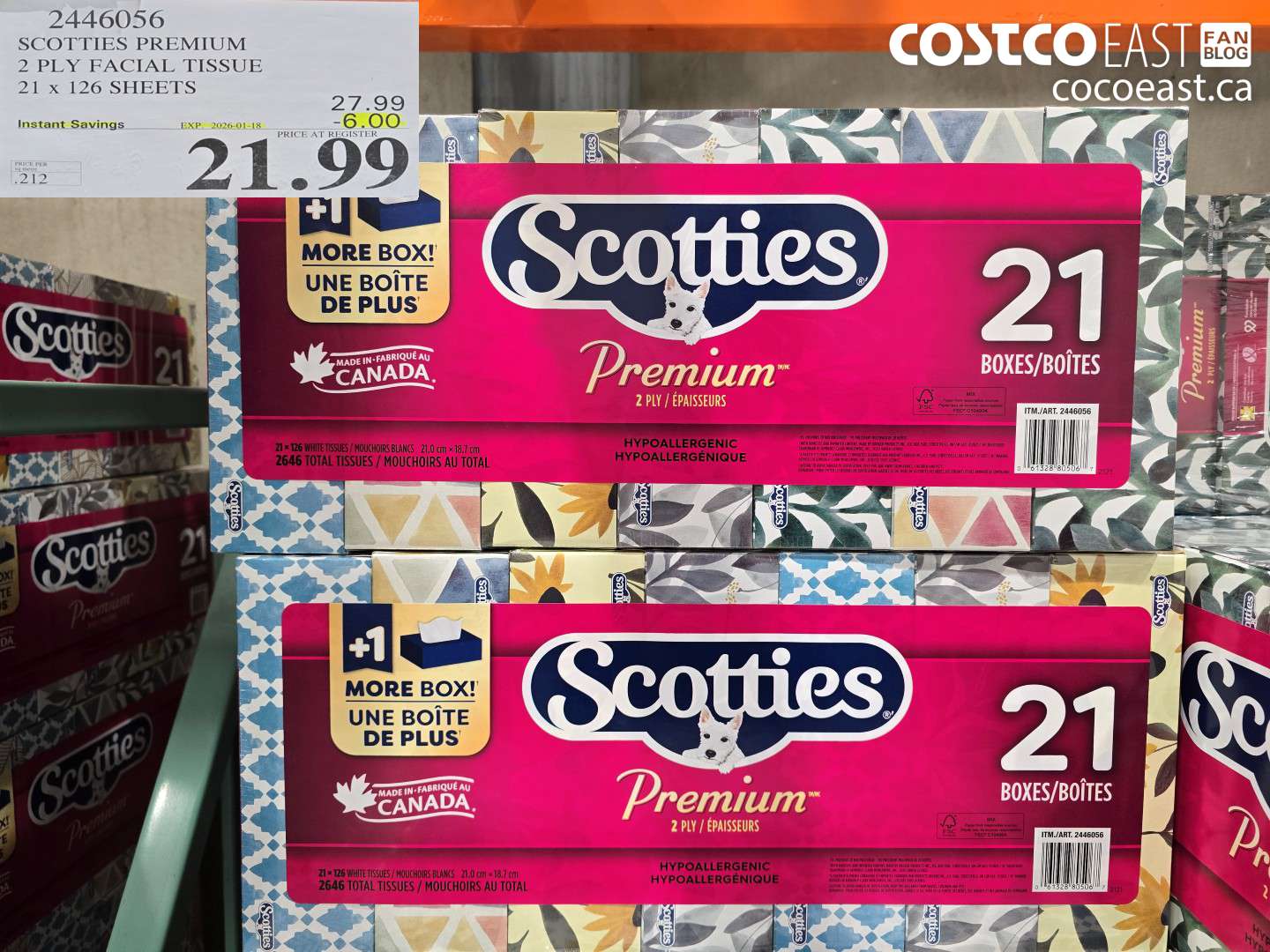 2446056 SCOTTIES PREMIUM 2 PLY FACIAL TISSUE 21 X 126 SHEETS ($6.00 INSTANT SAVINGS EXPIRES ON 2026-01-18) $21.99