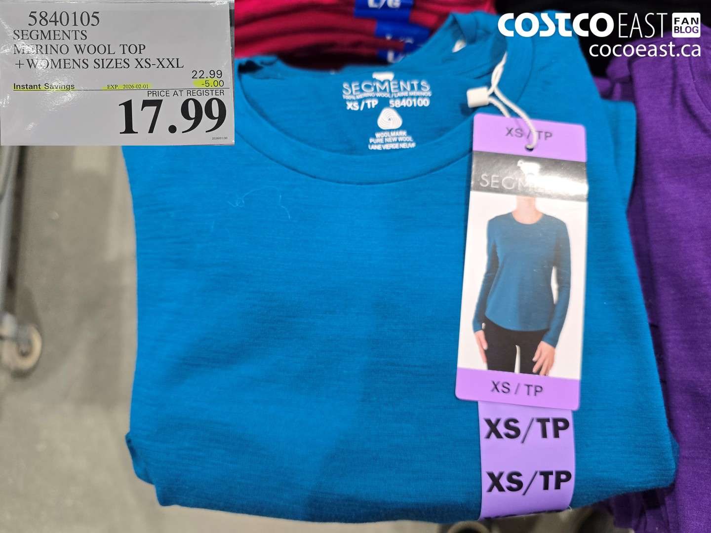 5840105 SEGMENTS MERINO WOOL TOP +WOMENS SIZES XS-XXL ($5.00 INSTANT SAVINGS EXPIRES ON 2026-02-01) $19.99