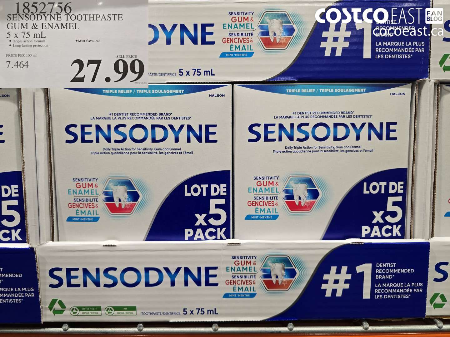 1852756 SENSODYNE TOOTHPASTE GUM & ENAMEL 5 X 75 ML $27.99