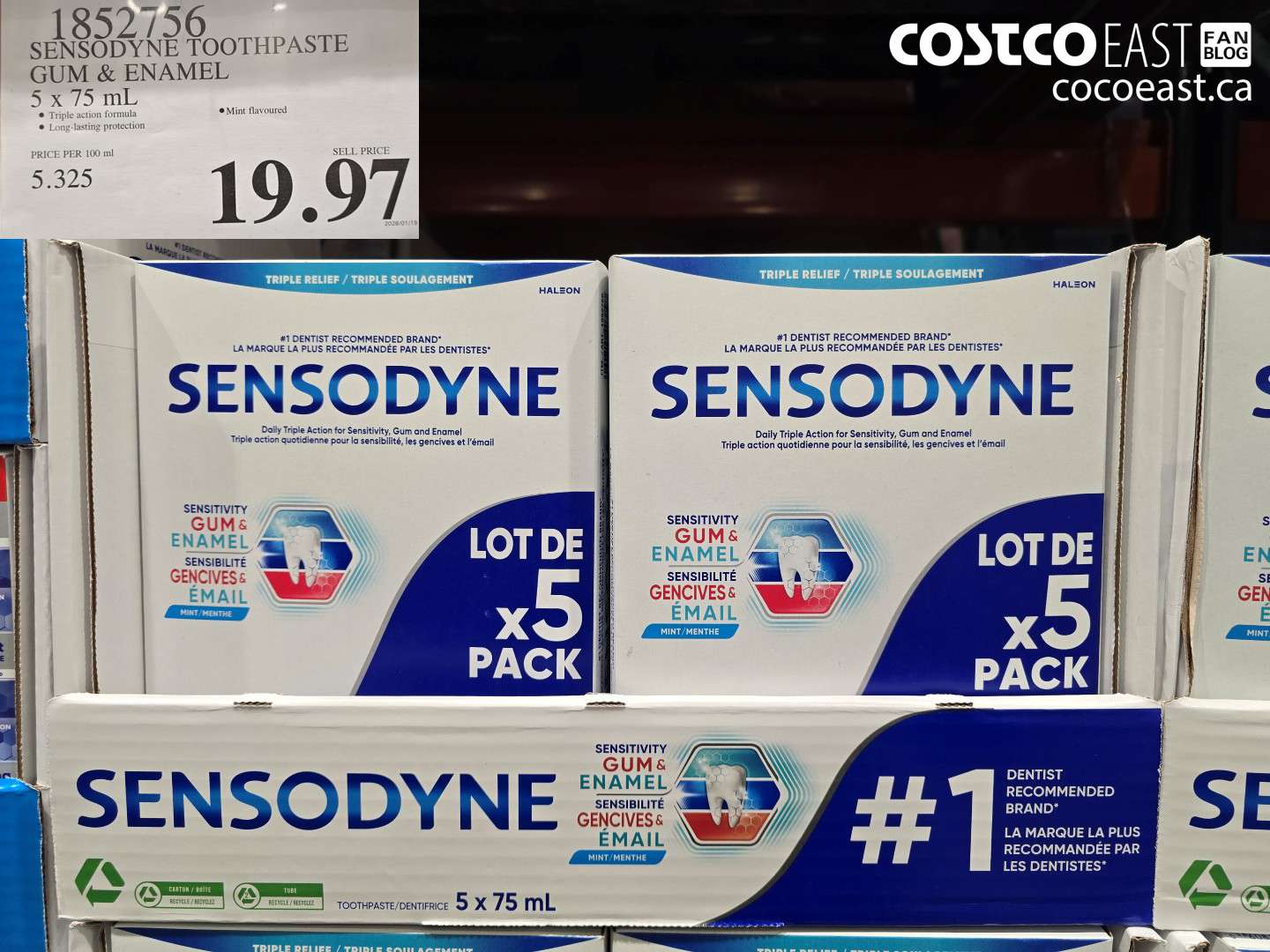 1852756 SENSODYNE TOOTHPASTE GUM & ENAMEL 5 X 75 ML $19.97