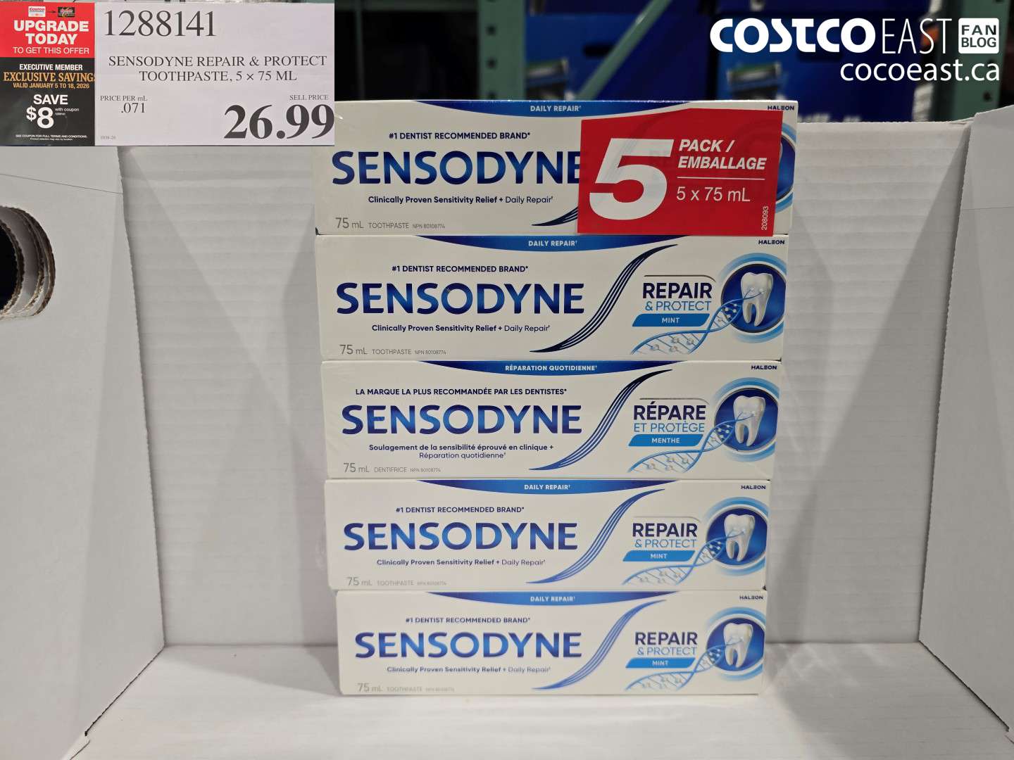 1288141 SENSODYNE TOOTHPASTE REPAIR & PROTECT 5 x 75 mL ($8.00 INSTANT SAVINGS EXPIRES ON 2026-01-18) $18.99