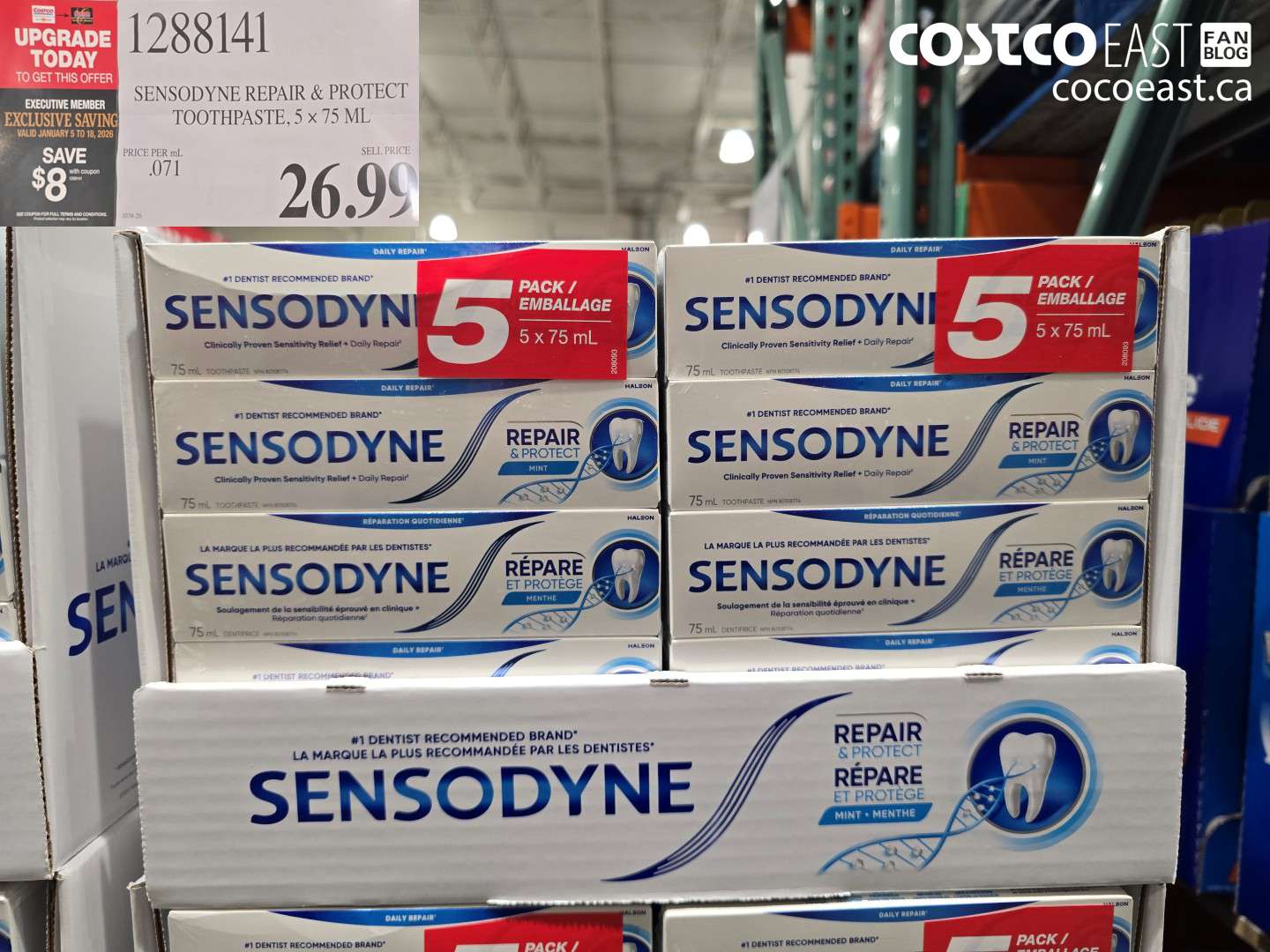 1288141 SENSODYNE TOOTHPASTE REPAIR & PROTECT 5 x 75 mL ($8.00 INSTANT SAVINGS EXPIRES ON 2026-01-18) $18.99