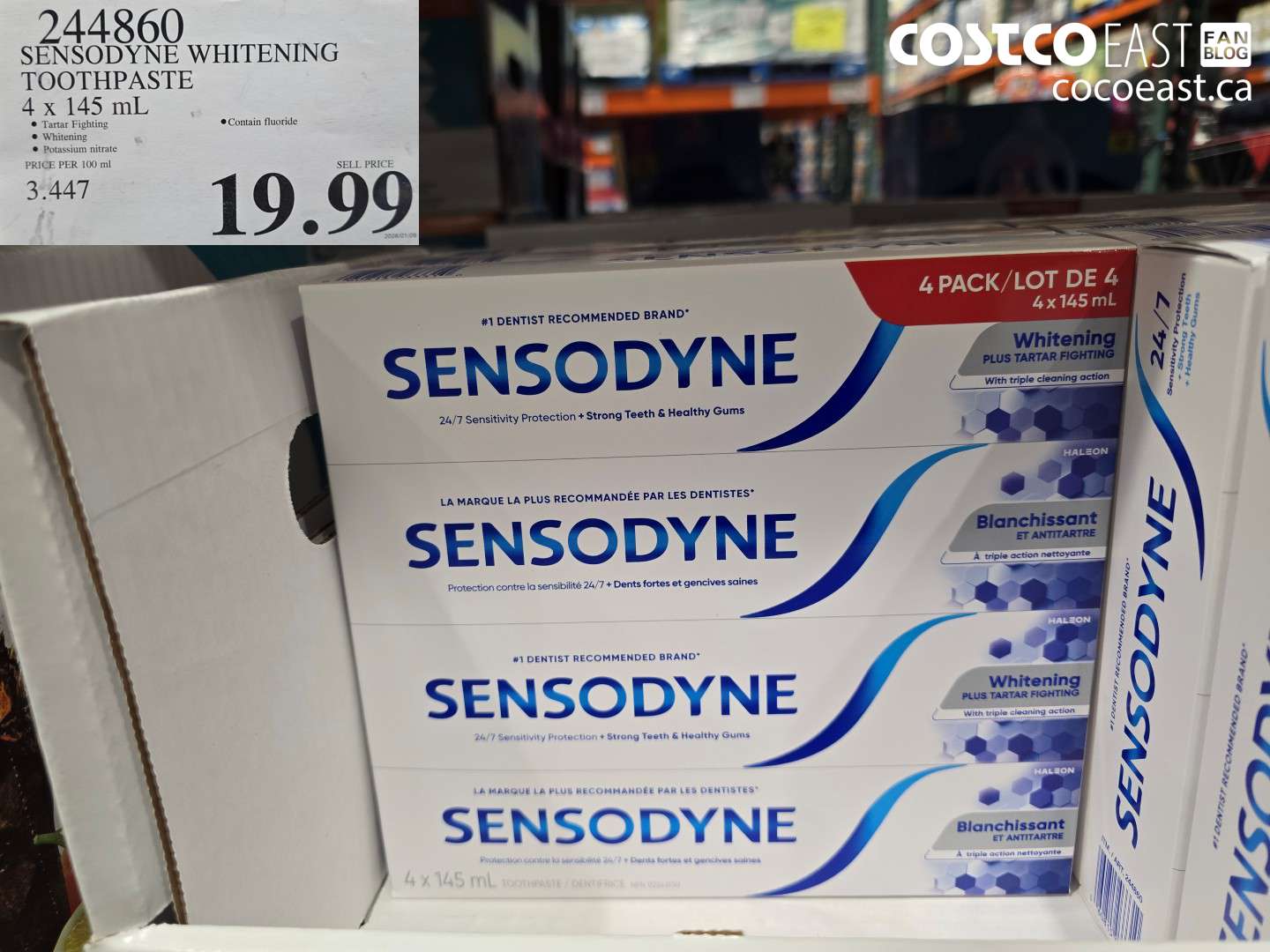 244860 SENSODYNE WHITENING TOOTHPASTE 4 X 145 ML $19.99