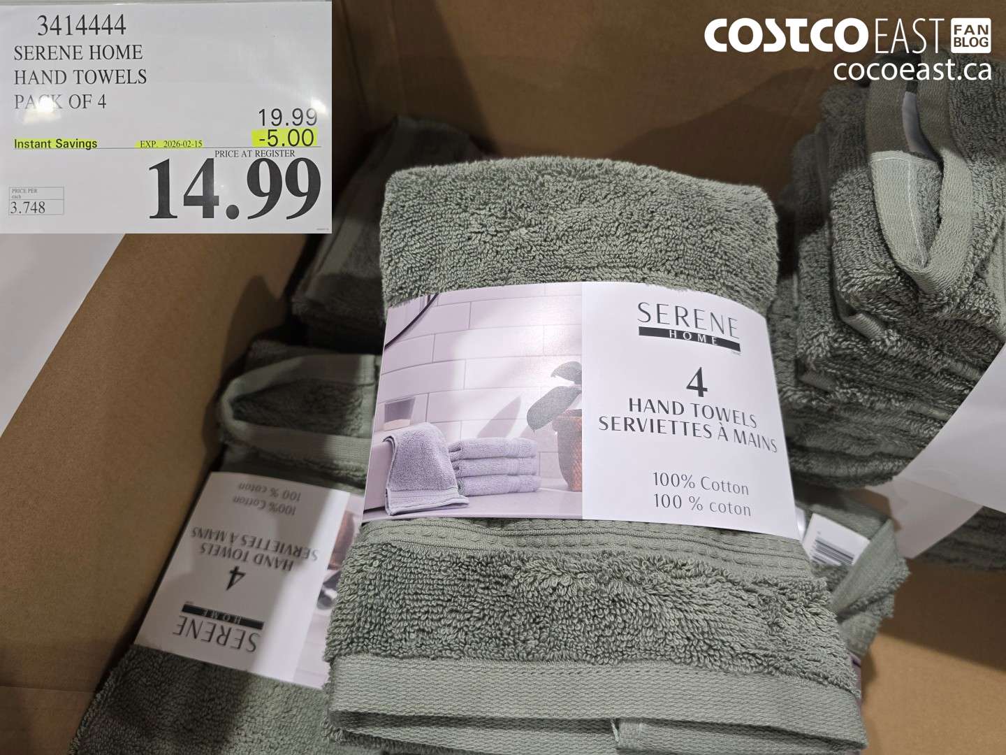 3414444 SERENE HOME HAND TOWELS PACK OF 4 ($5.00 INSTANT SAVINGS EXPIRES ON 2026-02-15) $14.99