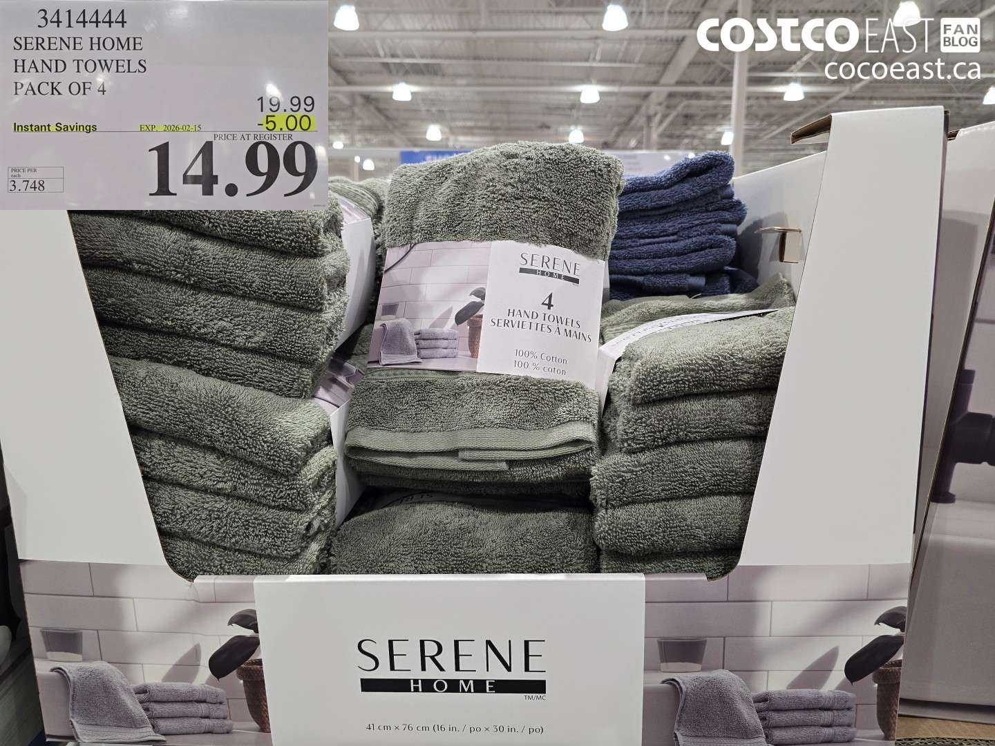 3414444 SERENE HOME HAND TOWELS PACK OF 4 ($5.00 INSTANT SAVINGS EXPIRES ON 2026-02-15) $14.99