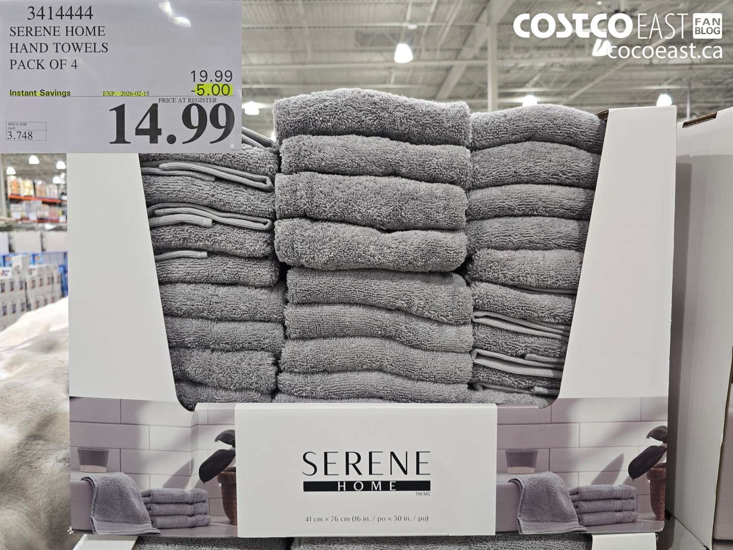 3414444 SERENE HOME HAND TOWELS PACK OF 4 ($5.00 INSTANT SAVINGS EXPIRES ON 2026-02-15) $14.99