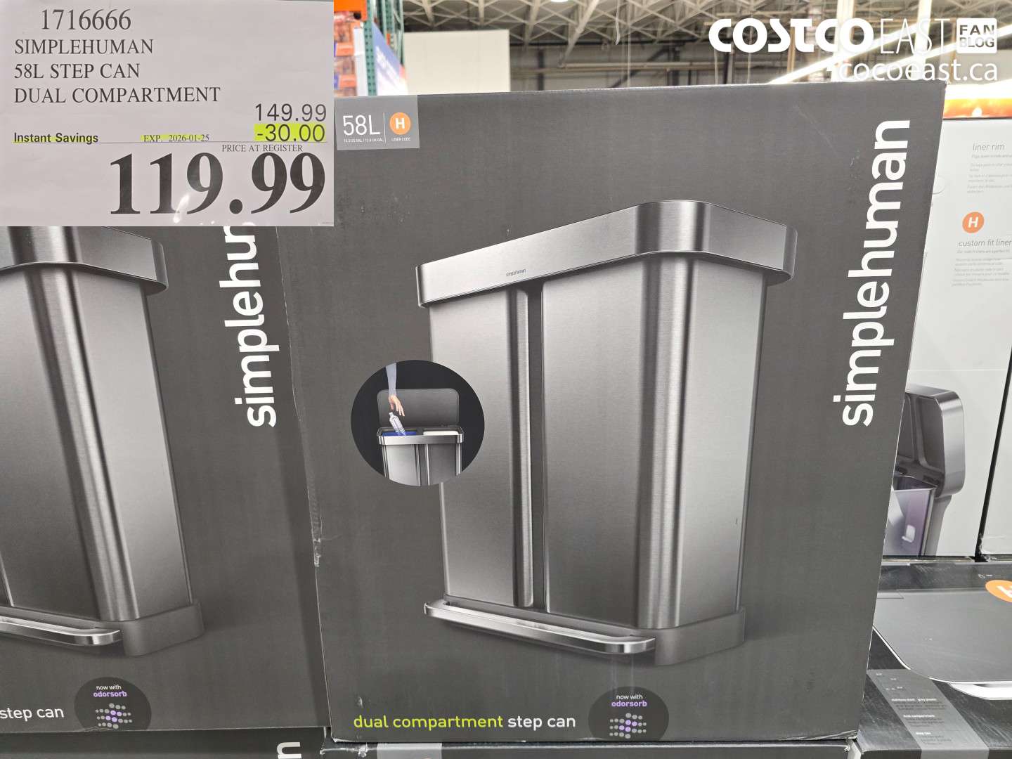 1716666 SIMPLEHUMAN 58L STEP CAN DUAL COMPARTMENT ($30.00 INSTANT SAVINGS EXPIRES ON 2026-01-25) $119.99